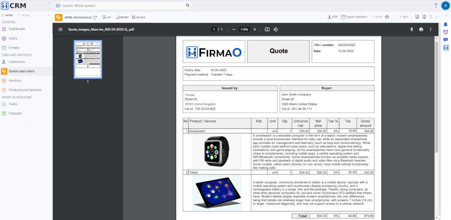 Angebotserstellung in Firmao